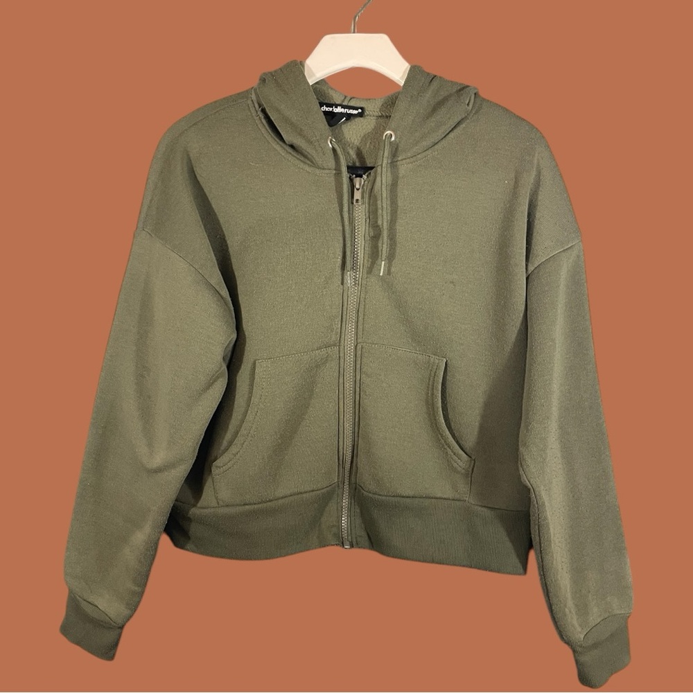 Charlotte Russe Women’s Olive Green Cropped Hoodie Sweater Size M